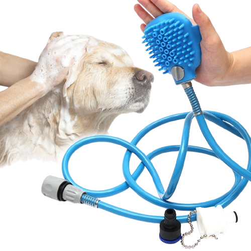 Jet d'Eau pour Chien avec Gant de Lavage Bleu